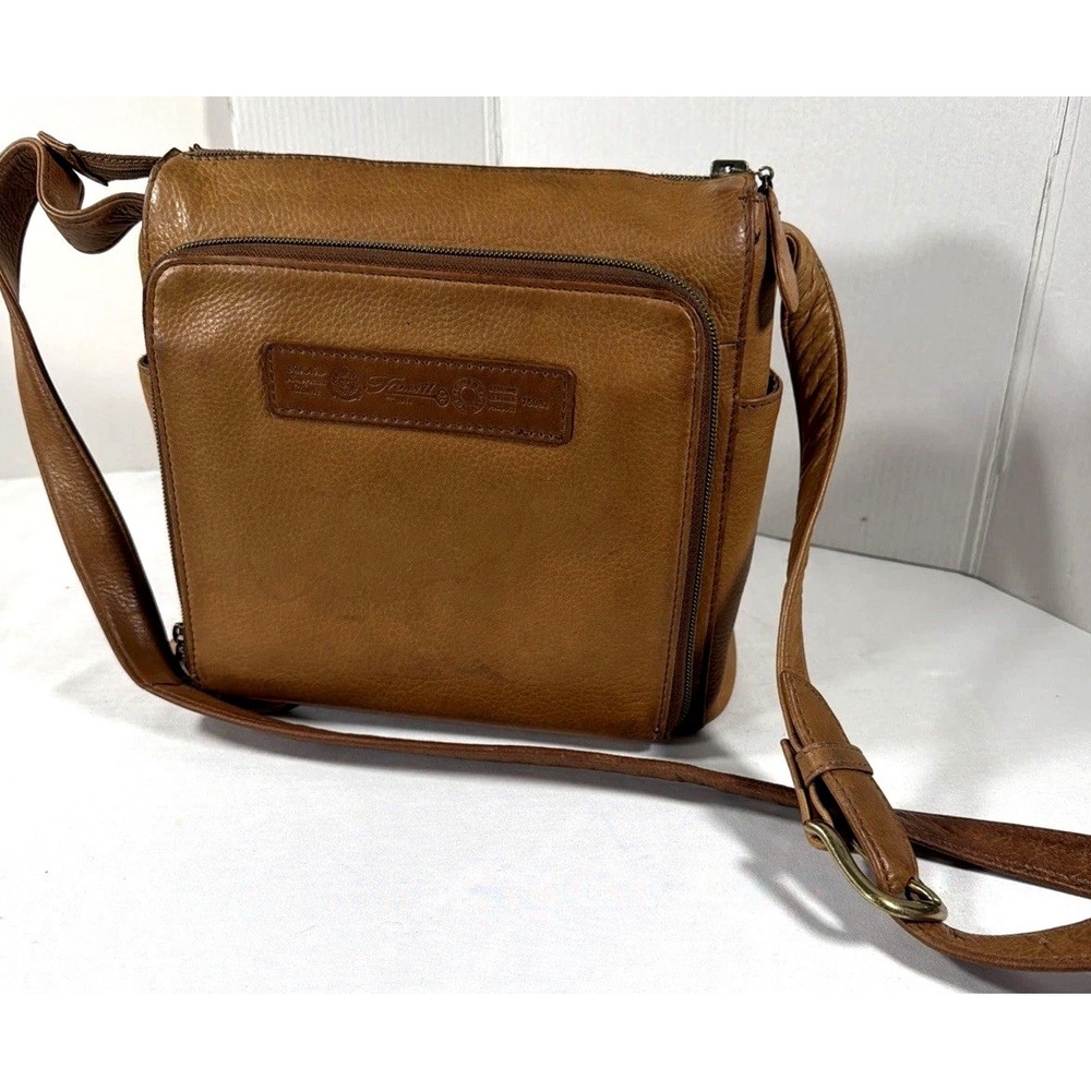 Fossil 75082 Leather Crossbody Bag Brown Pebbled Organizer Zip Adjustable Key